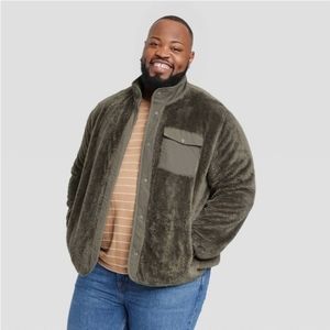 Goodfellow & co mens solid green faux fur sweater jacket XXL